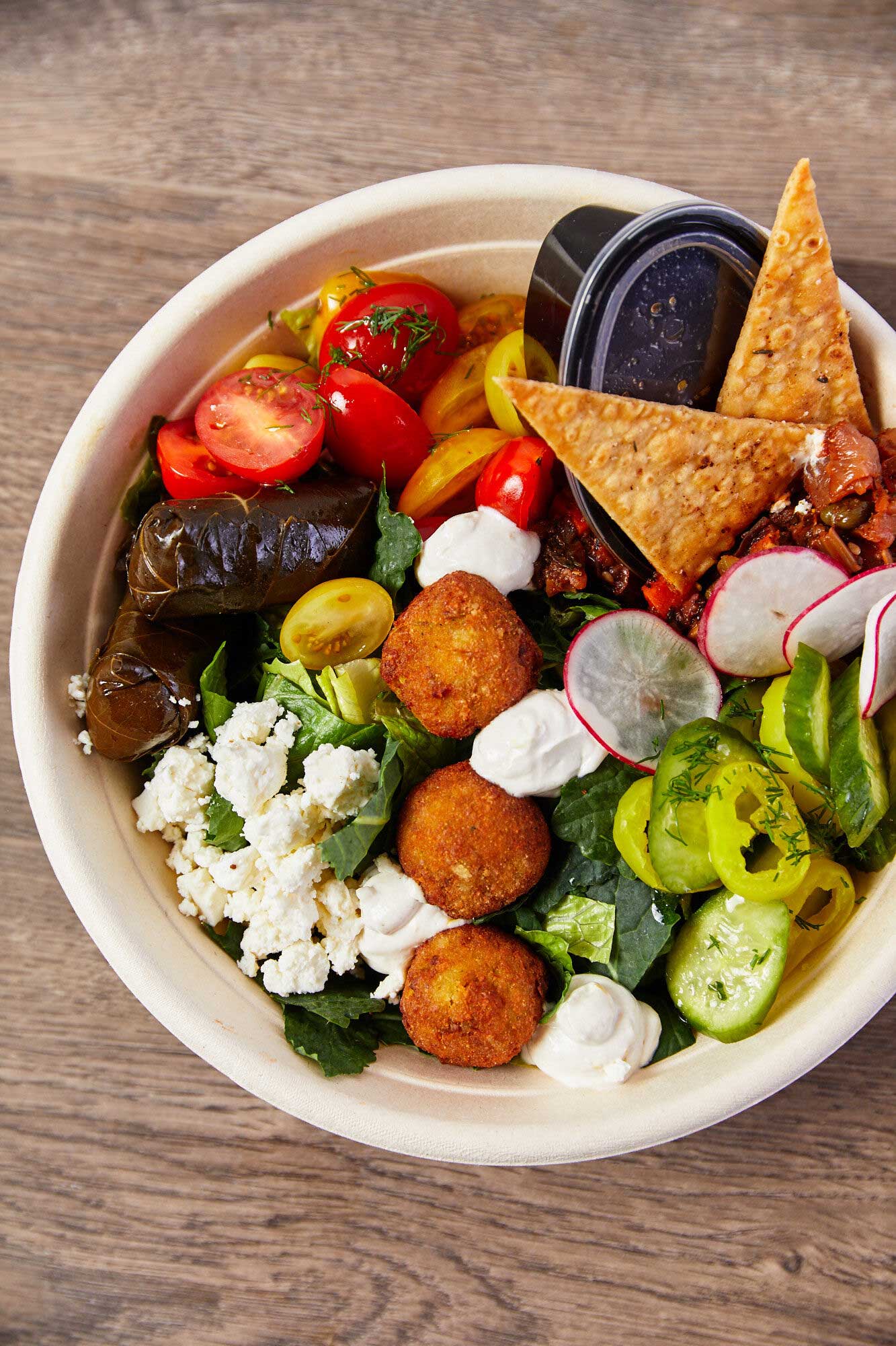 Overhead shot of falafel bowl